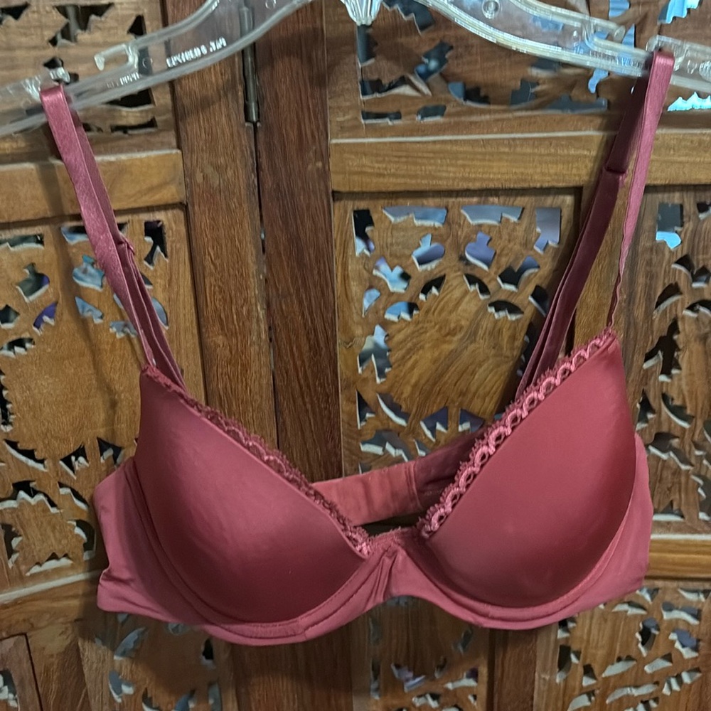 Calvin Klein Burgundy with Lace Trim Smooth Finish Padded Bra